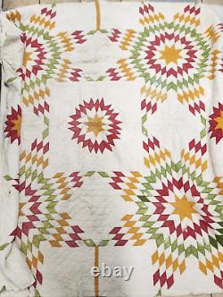 Vintage Handmade Lone Star Quilt Multicolored 94L x 72W Flawed Read