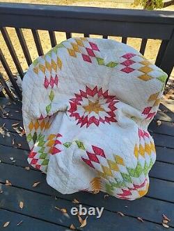 Vintage Handmade Lone Star Quilt Multicolored 94L x 72W Flawed Read