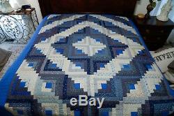 Vintage Handmade Multi Color Square Quilt Pieced Patchwork Blue / White 103x85