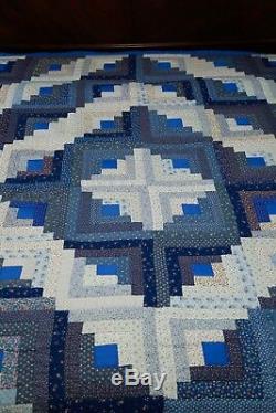 Vintage Handmade Multi Color Square Quilt Pieced Patchwork Blue / White 103x85
