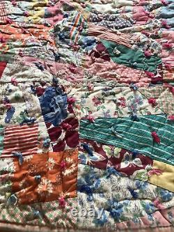 Vintage Handmade Multi Colored Patchwork Quilt Lovely Crazy Quilt 80 X 66