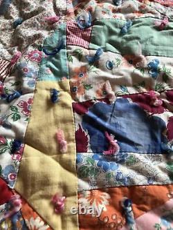 Vintage Handmade Multi Colored Patchwork Quilt Lovely Crazy Quilt 80 X 66