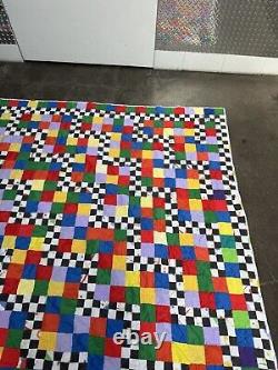 Vintage Handmade Multi Colored Square Blocked Patchwork Quilt 64 x 58