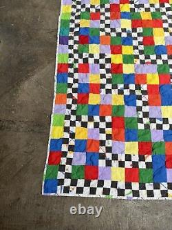 Vintage Handmade Multi Colored Square Blocked Patchwork Quilt 64 x 58