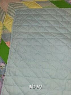 Vintage Handmade Multi Pastel Colors Starburst Quilted Quilt Never Used 84x94