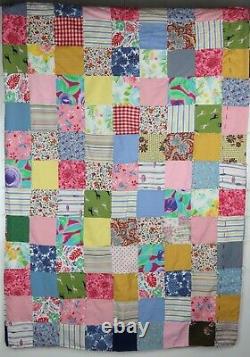 Vintage Handmade Multicolor Patchwork Square Quilt Blanket 76 x 76 Hand Sewn