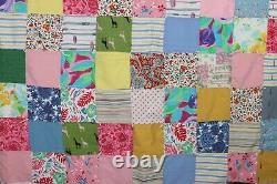 Vintage Handmade Multicolor Patchwork Square Quilt Blanket 76 x 76 Hand Sewn