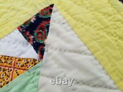 Vintage Handmade Multicolor Pinwheels Kites Quilt 87x82