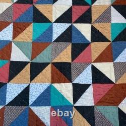 Vintage Handmade Multicolored Retro Cabin Diamond Patch Hand Stitched Quilt