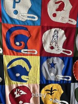 Vintage Handmade NFL Football Quilt 72 X 51 1980's