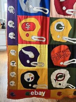 Vintage Handmade NFL Football Quilt 72 X 51 1980's