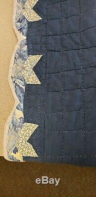 Vintage Handmade PATCHWORK QUILT 64 X 79 Cotton BLUES & WHITE -BED/TABLE COVER
