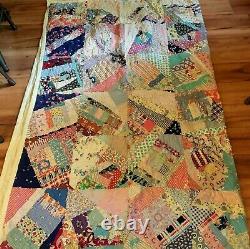 Vintage Handmade Patchwork Folkart Crazy Quilt Multicolored Farmhouse Country Co
