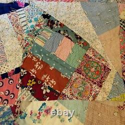 Vintage Handmade Patchwork Folkart Crazy Quilt Multicolored Farmhouse Country Co