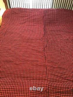 Vintage Handmade Patchwork King Size 86x80 Quilt Reversible Red/Black Gingham