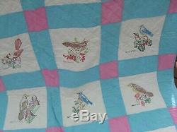 Vintage Handmade Patchwork & Painted State Bird Block Quilt, Full Size, 72 x 85