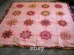 Vintage Handmade Patchwork Pinks Pinwheel Quilt variation 73 x 72 1970's