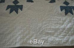 Vintage Handmade Patchwork Quilt 64x81 Pieced Navy Indigo Blue White Farmhouse