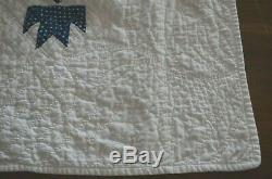 Vintage Handmade Patchwork Quilt 64x81 Pieced Navy Indigo Blue White Farmhouse