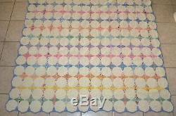 Vintage Handmade Patchwork Quilt 68x84 Pieced Multicolor Octagon Star Farmhouse