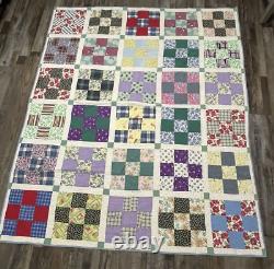 Vintage Handmade Patchwork Quilt 77.5x64.75 Multicolor Beautiful