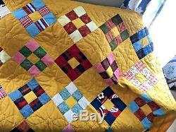 Vintage Handmade Patchwork Quilt Bedspread Blanket 72 x 86 Blocks Floral Estate