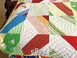 Vintage Handmade Patchwork Quilt Bedspread Blanket 80x68 Blocks Circular Estate