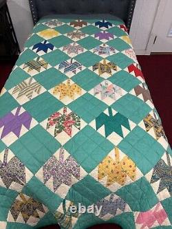 Vintage Handmade Patchwork Quilt Diamond and Chevron Pattern 66 X 84