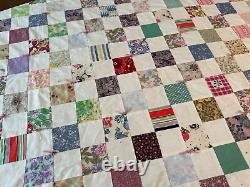 Vintage Handmade Patchwork Quilt Fabrics Multicolor Hand Tie Floral Fruit