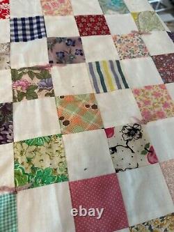 Vintage Handmade Patchwork Quilt Fabrics Multicolor Hand Tie Floral Fruit