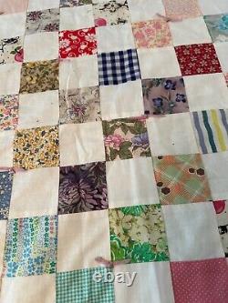 Vintage Handmade Patchwork Quilt Fabrics Multicolor Hand Tie Floral Fruit