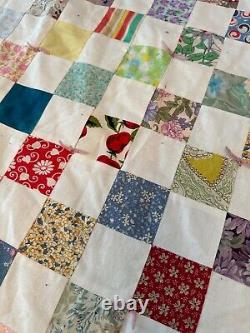 Vintage Handmade Patchwork Quilt Fabrics Multicolor Hand Tie Floral Fruit