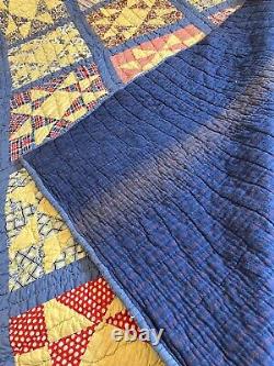 Vintage Handmade Patchwork Quilt Feed Sack Ohio Star Hand Sewn
