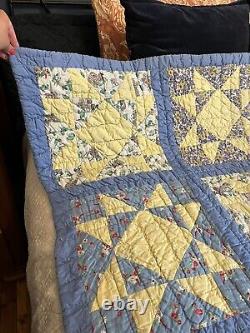 Vintage Handmade Patchwork Quilt Feed Sack Ohio Star Hand Sewn