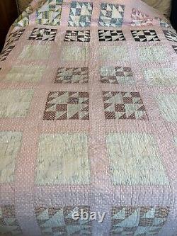 Vintage Handmade Patchwork Quilt Fox And Geese Stitched Pink