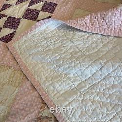 Vintage Handmade Patchwork Quilt Fox And Geese Stitched Pink