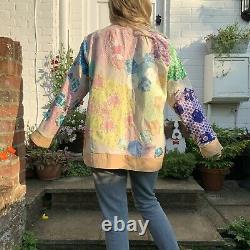Vintage Handmade Patchwork Quilt Jacket Colourful Pastel L Cotton Hexagons