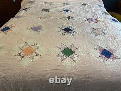 Vintage Handmade Patchwork Quilt Tattered Ohio Star Hand Sewn Cutter