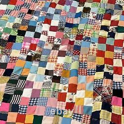 Vintage Handmade Patchwork Quilt Top 85x62 Folk Art Quilt Top Handmade Quilt Top