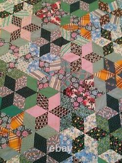 Vintage Handmade Patchwork Quilt Top Folk Art 82x60 Stunning Great Colors WOW