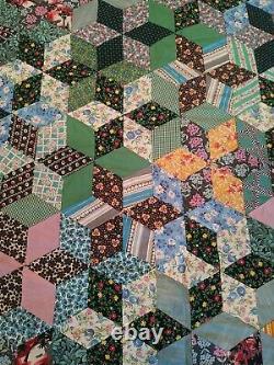 Vintage Handmade Patchwork Quilt Top Folk Art 82x60 Stunning Great Colors WOW