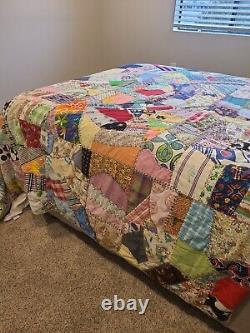 Vintage Handmade Patchwork Quilt, refabricated in 1975 from 1897 Multicolor, King