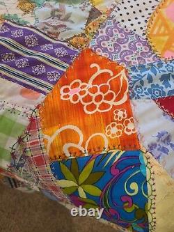 Vintage Handmade Patchwork Quilt, refabricated in 1975 from 1897 Multicolor, King