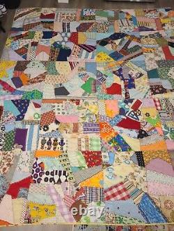 Vintage Handmade Patchwork Quilt, refabricated in 1975 from 1897 Multicolor, King