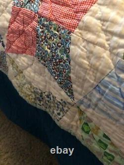 Vintage Handmade Patchwork Reversible star two sided Cotton Quilt 88 x 70