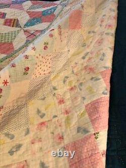 Vintage Handmade Patchwork Reversible star two sided Cotton Quilt 88 x 70
