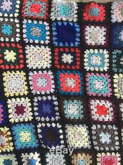 Vintage Handmade Patchwork Sewn Crochet Textile Bed Spread Throw Blanket Quilt