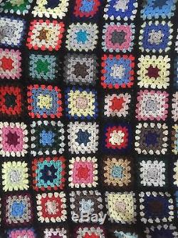 Vintage Handmade Patchwork Sewn Crochet Textile Bed Spread Throw Blanket Quilt