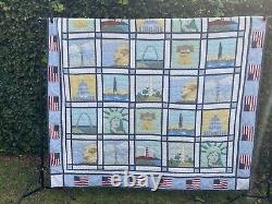 Vintage Handmade Patriotic Quilt 81 x 82 United States Monuments Theme Blanket