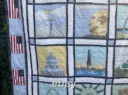 Vintage Handmade Patriotic Quilt 81 x 82 United States Monuments Theme Blanket